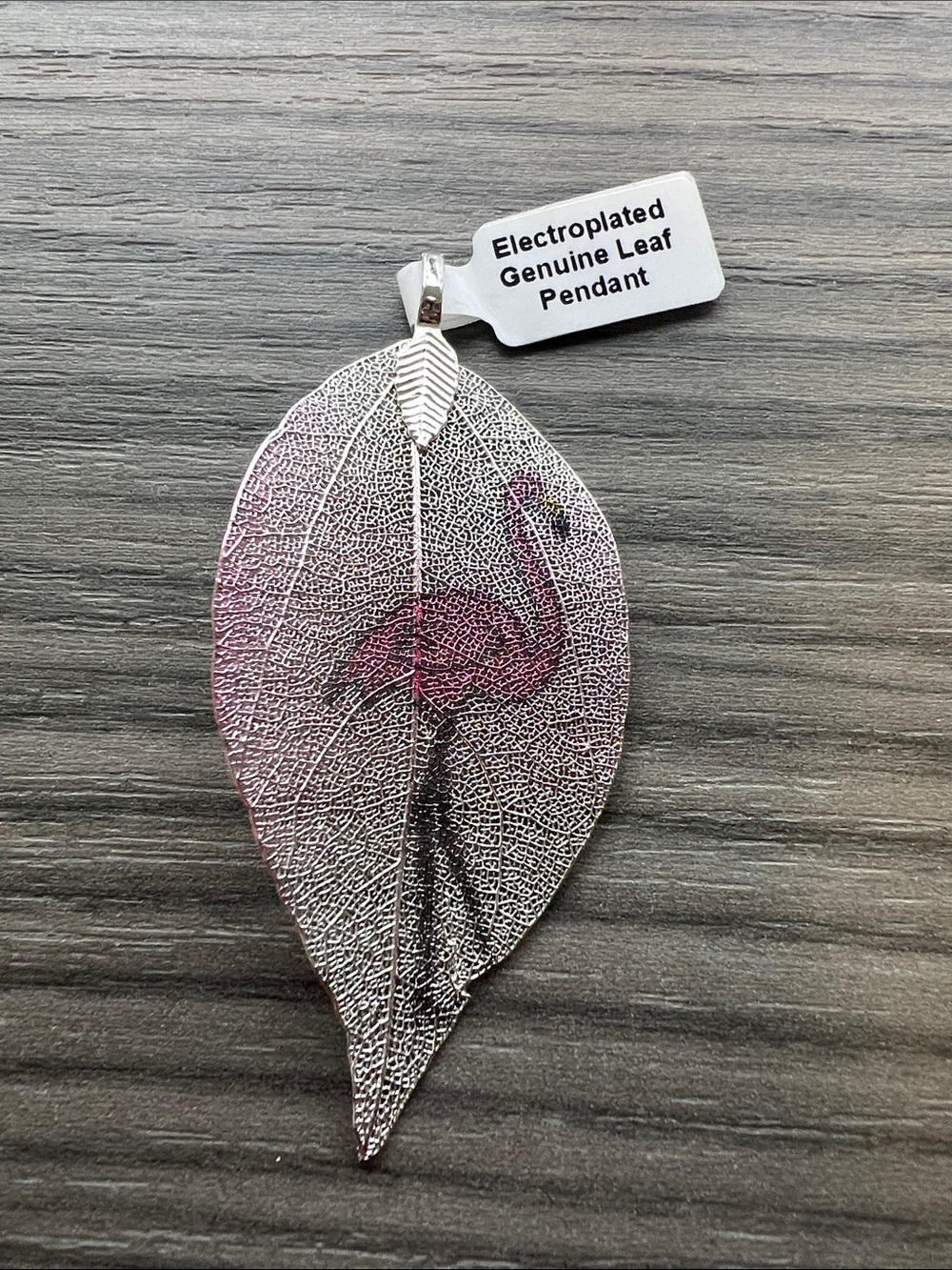 Electroplated Leaf Bird Toy Pendant with Pink Flamingo Accent